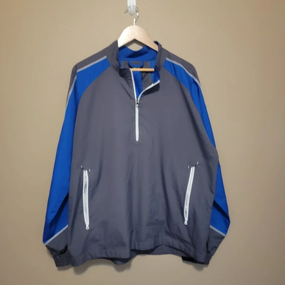 FootJoy FJ Windbreaker Lightweight Mens L‎ Blue Gray 1/2 Zip Up Long Sleeve